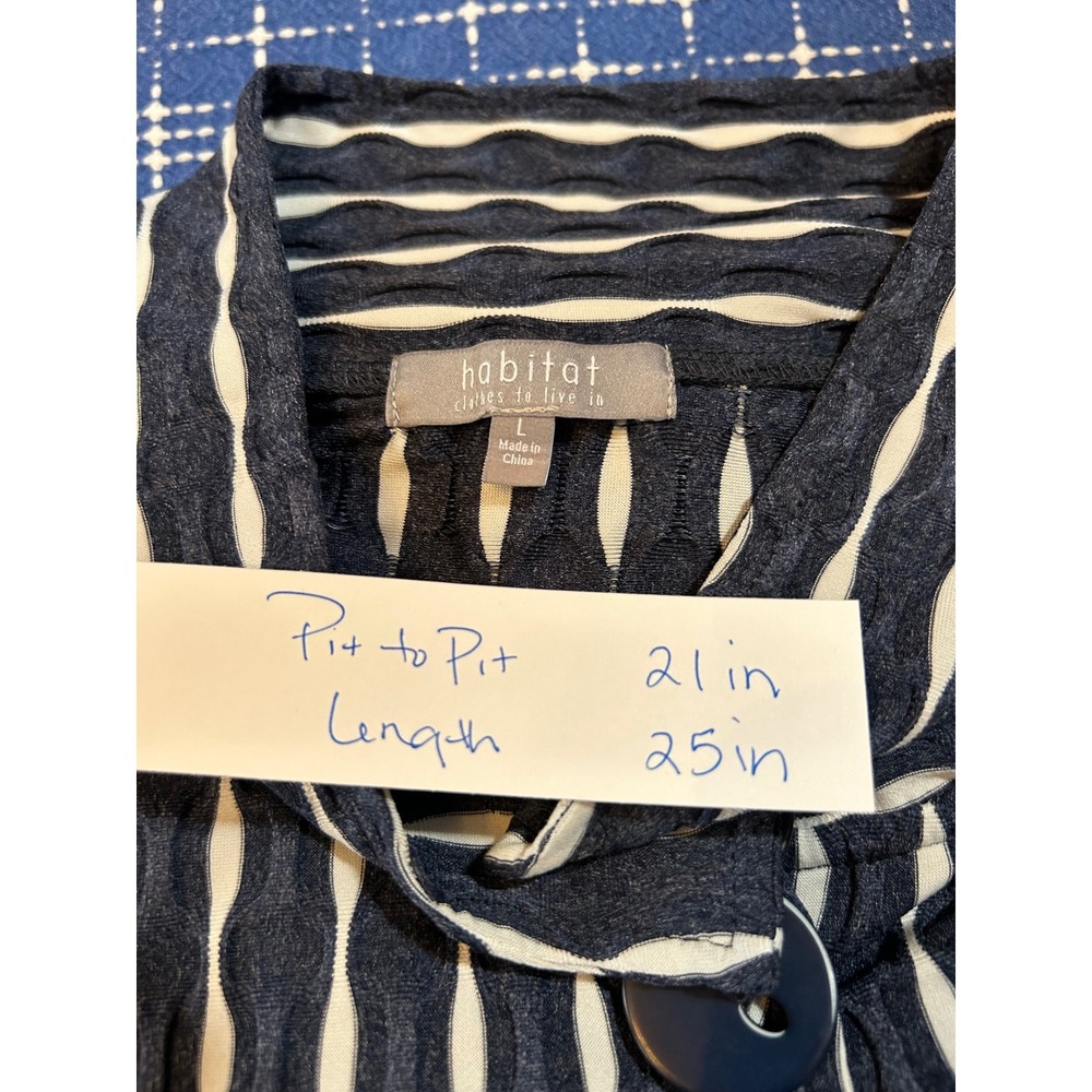 # Habitat Navy and White Striped Button-Front Funnel-neck Top - Picture 3 of 7